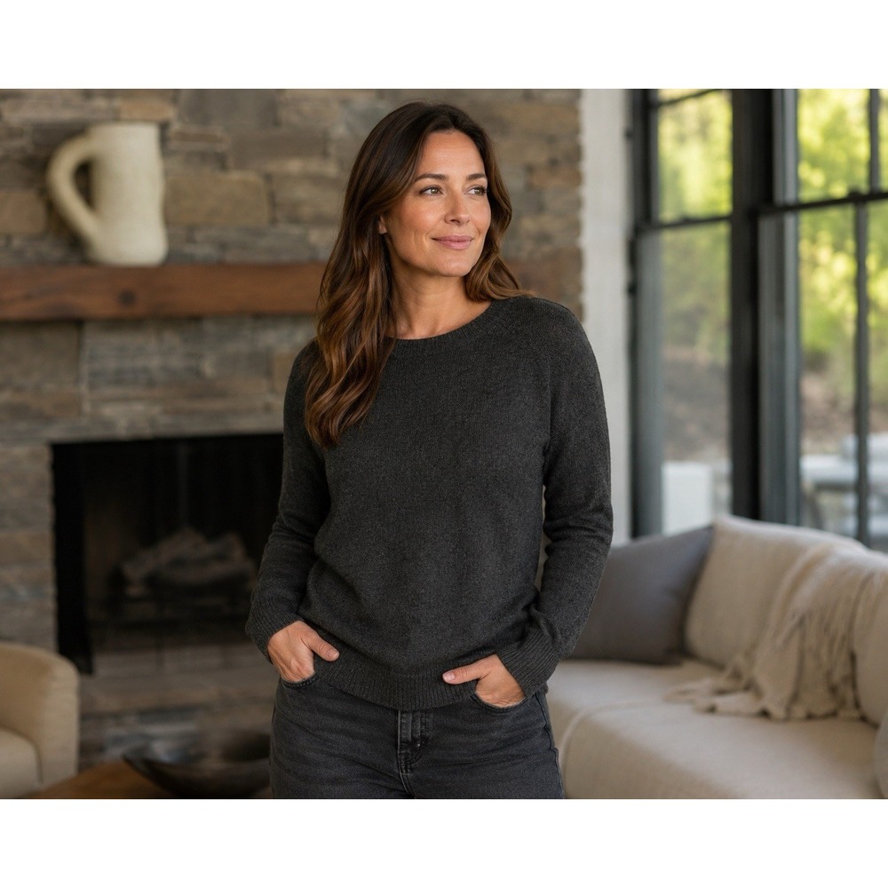 Lands End Womens Cashmere Sweater Small Classic 90's Y2K Luxury Charcoal Gray